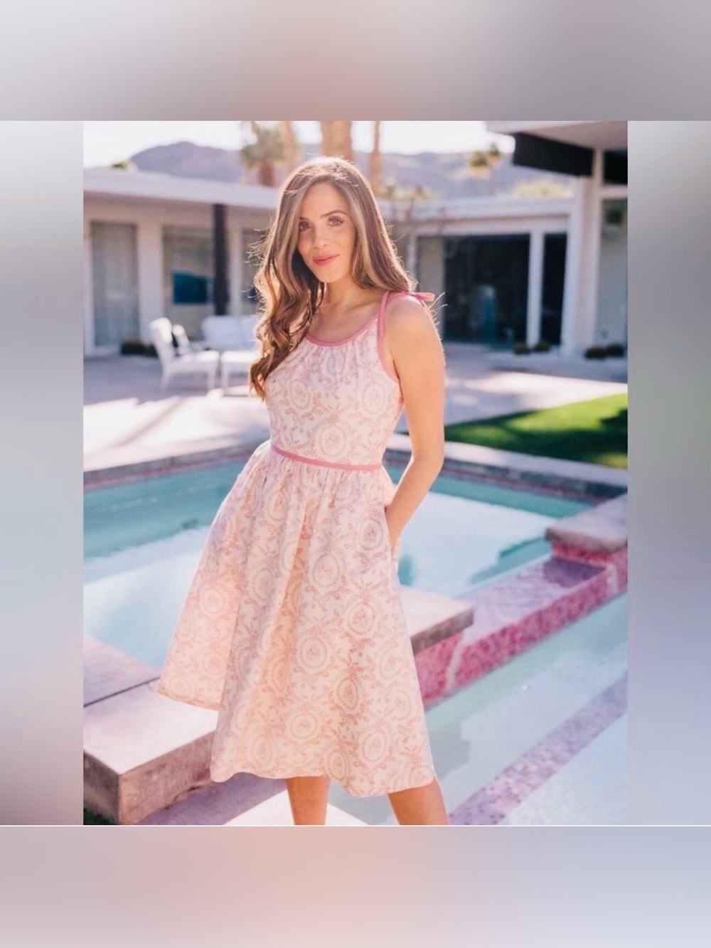 Gal Meets Glam Pink Paisley Midi Fit-and-Flare Dress; Size 0